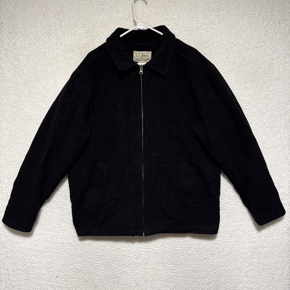 L.L. Bean Wool Bomber Jacket Men’s XL Black 0DCY6 Collar Zip Winter